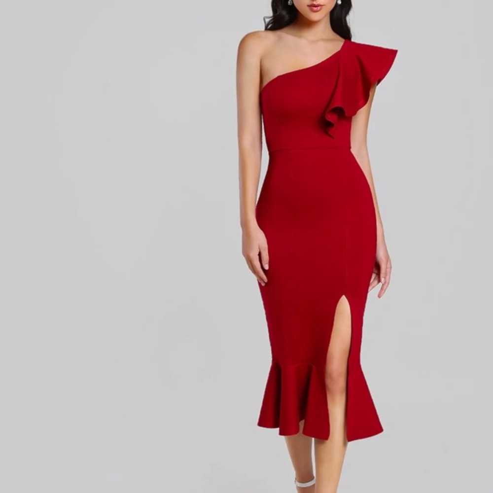 SHEIN Red fishtail midi Dress